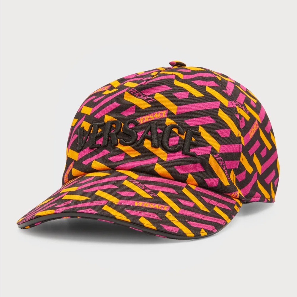 Versace La Greca Monogram Baseball Hat Tangerine & Magenta